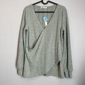 Cupshe Gray Wrap Front Ribbed V-neckline Sweater size S
